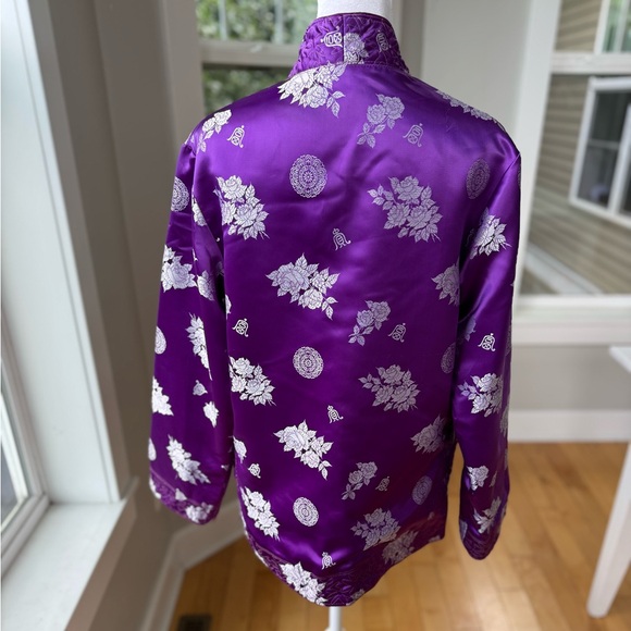 Vintage Purple Black Chinese Embroidered Silk Bed Jacket Handmade Reversible - Picture 6 of 16